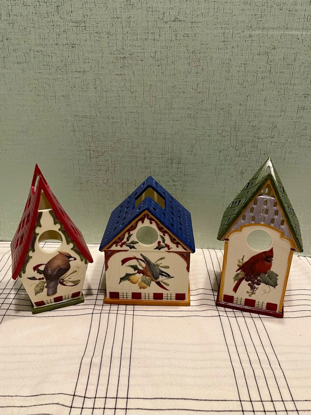 VINTAGE Lenox Winter Greetings Ceramic Votive Holder NUTHATCH BIRD EUC